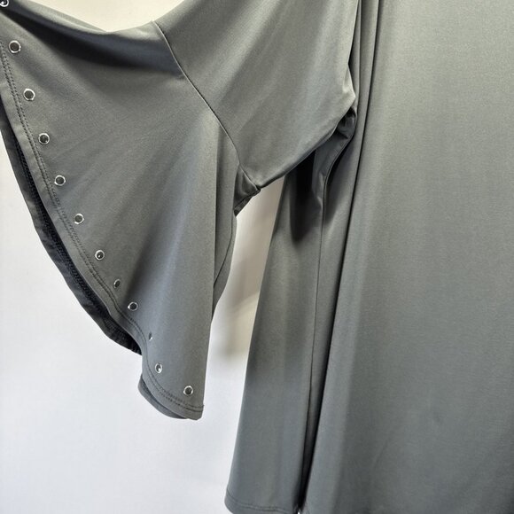 Susan Graver Women's Top 2X Solid Gray Bell Ruffle Liquid Knit Bohemian - Picture 2 of 7